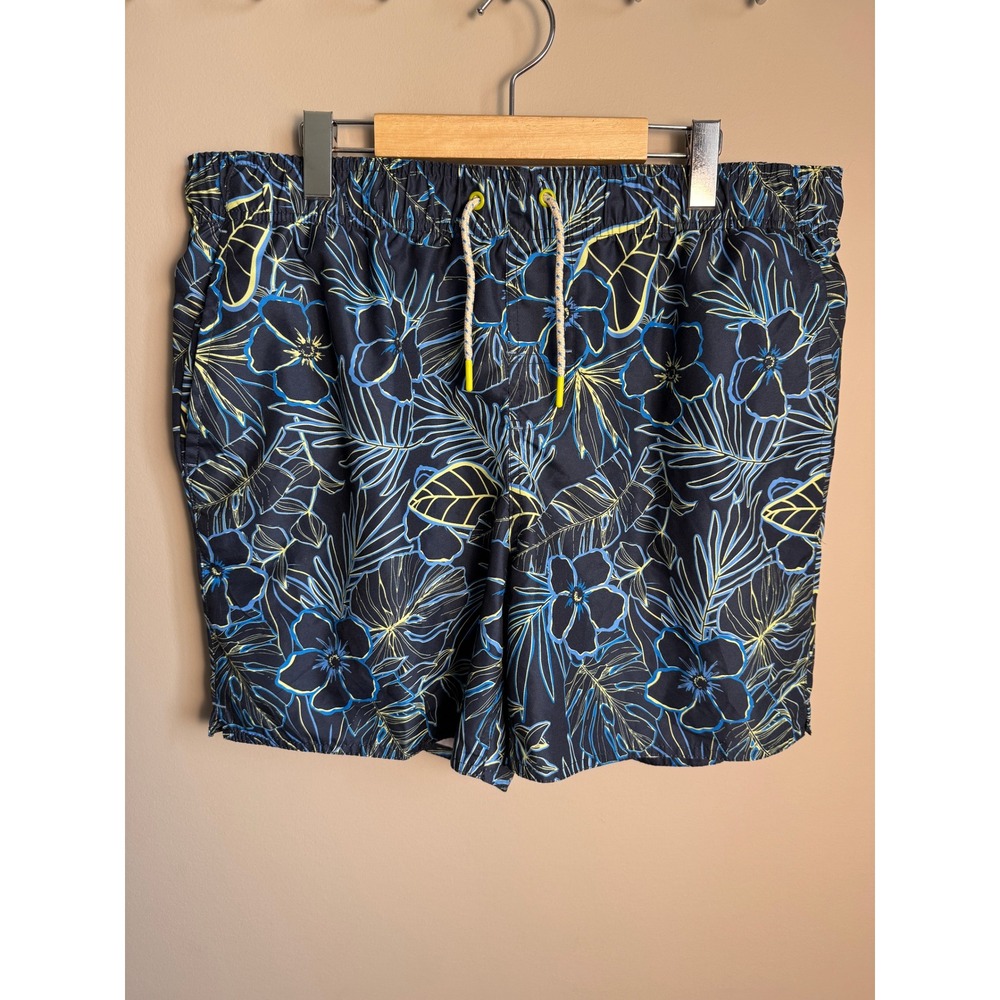 Laguna Floral Tropical Swim Trunks Black Blue XL Beach Surf Vacation Resortwear
